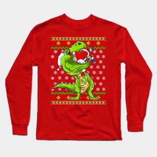 T Rex Eating Santa Claus Ugly Christmas Sweater Long Sleeve T-Shirt